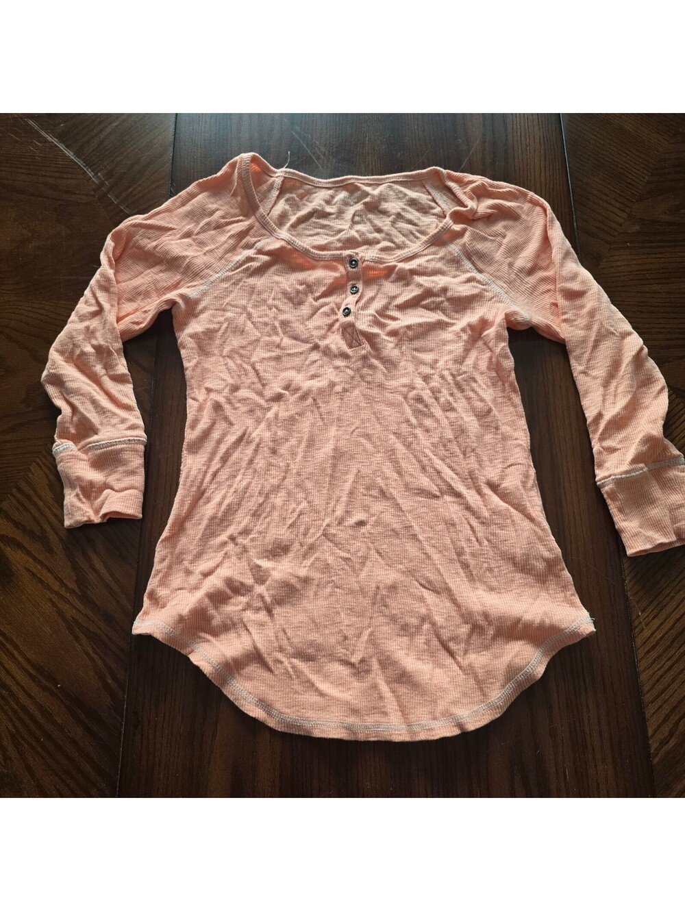 Mudd Peach Pink Ribbed Long Sleeve Henley Top L